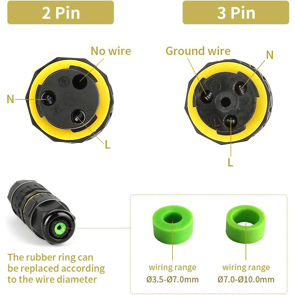 2 Way 2/3Pin IP68 Outdoor Wate - Outdoor Power Wire recension och pris